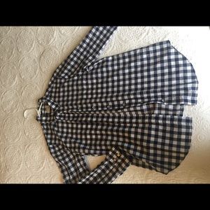 J Crew navy and white gingham button up. Sz Small